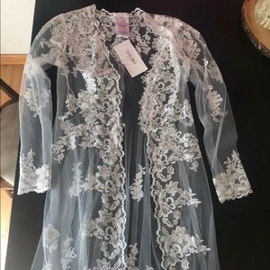 Long Tulle Jacket Wirh Floral Lace Applique